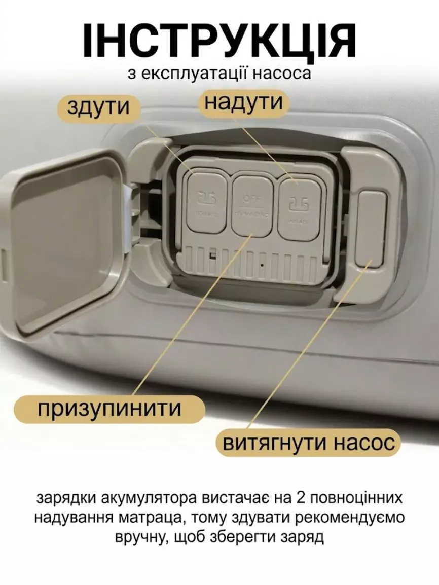 Одномісний надувний матрац із вбудованим акумулятором - Зображення 4